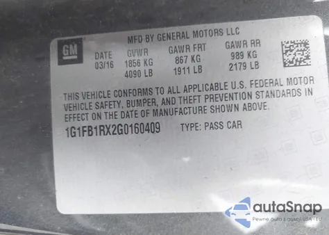 2016 Chevrolet Camaro Lt z USA, uszkodzony, nr VIN 1G1FB1RX2G0160409